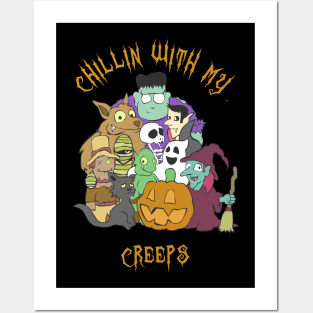 Chillin With My Creeps Halloween Costume Party T-shirt Posters and Art